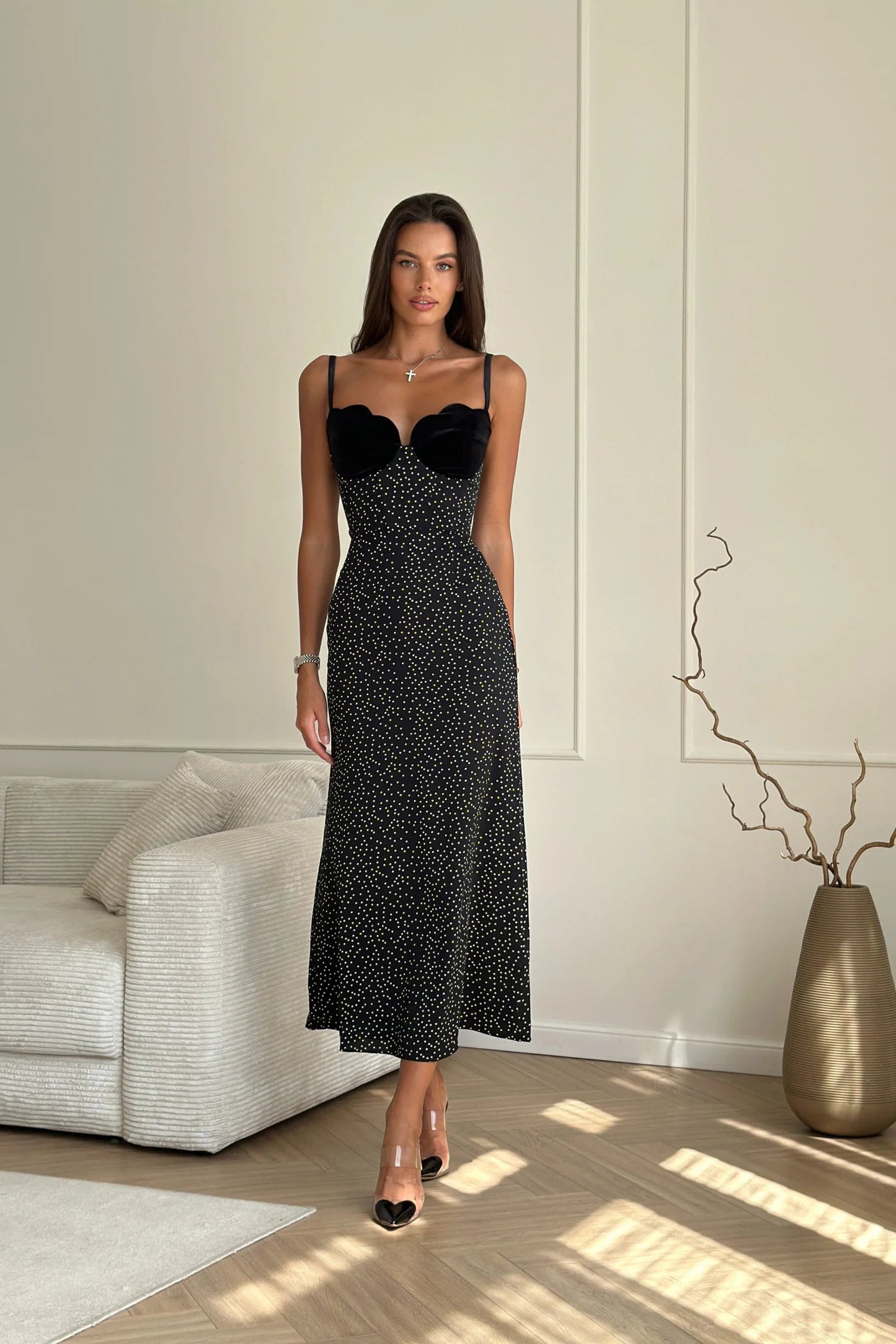 Fluwelen Accent Midi Jurk