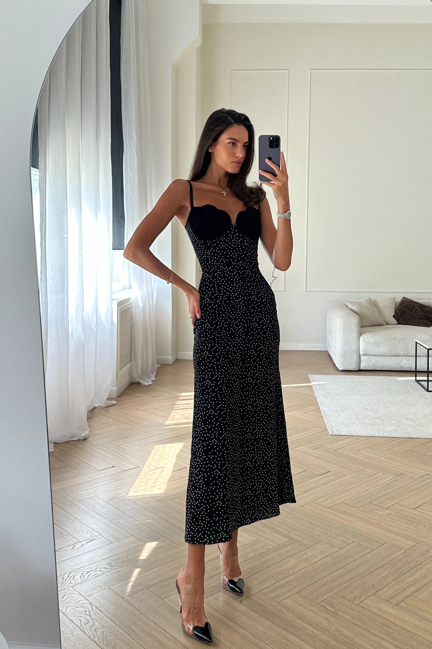 Fluwelen Accent Midi Jurk